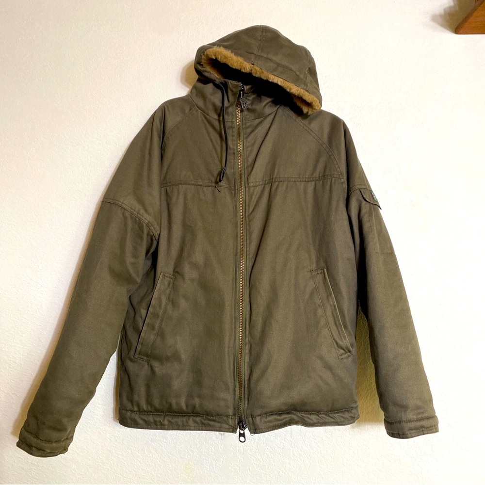 HEMP HOODLAMB Men’s Classic Green Bomber Jacket Coat Faux Fur Lined SZ M…
